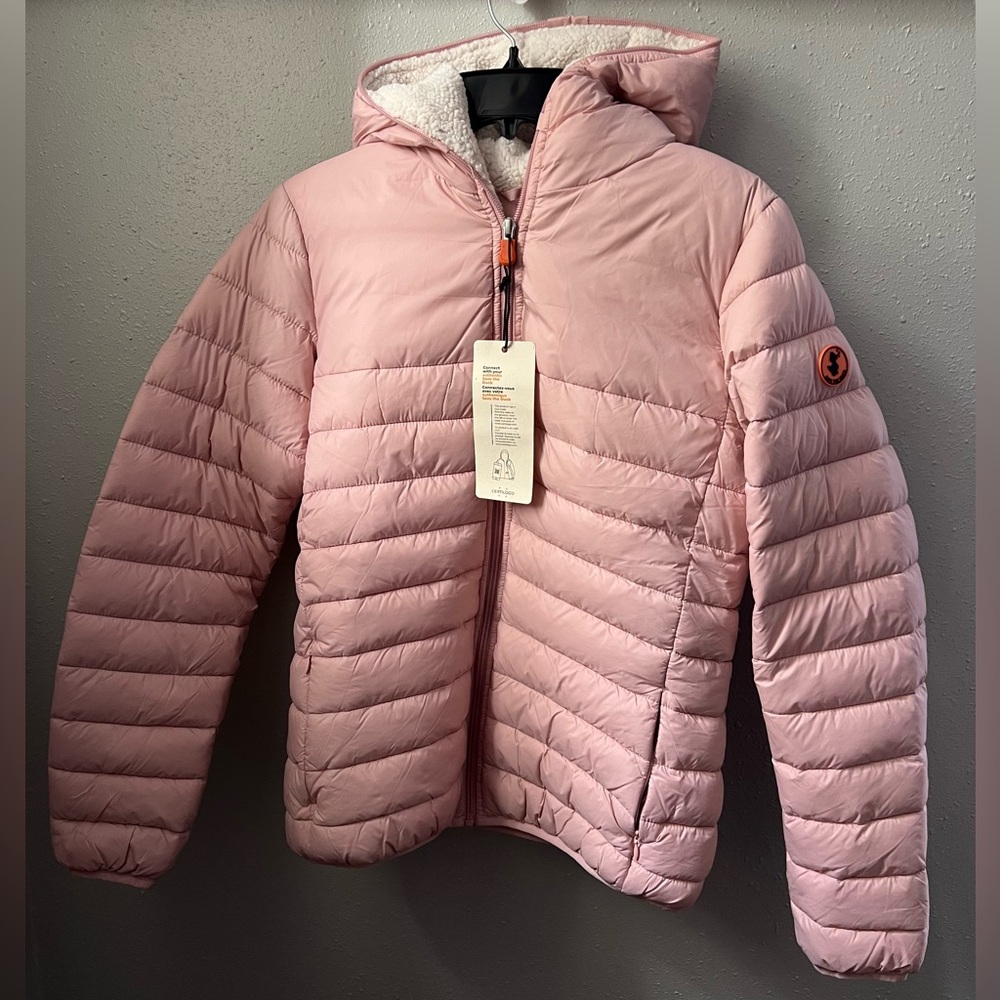 SAVE THE DUCK Girls' Cory Hooded Jacket in Pink Size 14 New